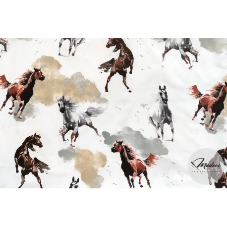 Tkanina bawełniana konie na białym tle - materiał bawełna
