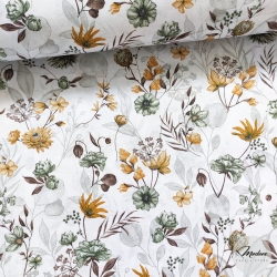 Tkanina bawełniana małe kwiaty liście na białym tle