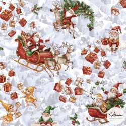 Bawełna świąteczny mikołaj na saniach prezenty