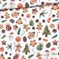 Bawełna świąteczna pierniki choinki bombki