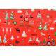 Wzór świąteczny renifery choinki na czerwonym tle - tkanina bawełniana