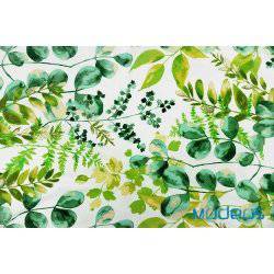 Liście zielone na białym tle - tkanina bawełniana